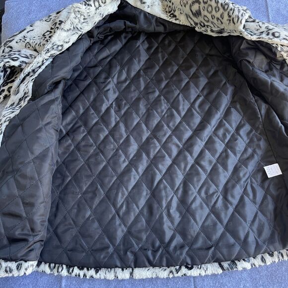 Mob Wife Snow Leopard Print Jacket Women Large Button Up Faux Fur Quilted Lining - Picture 3 of 11